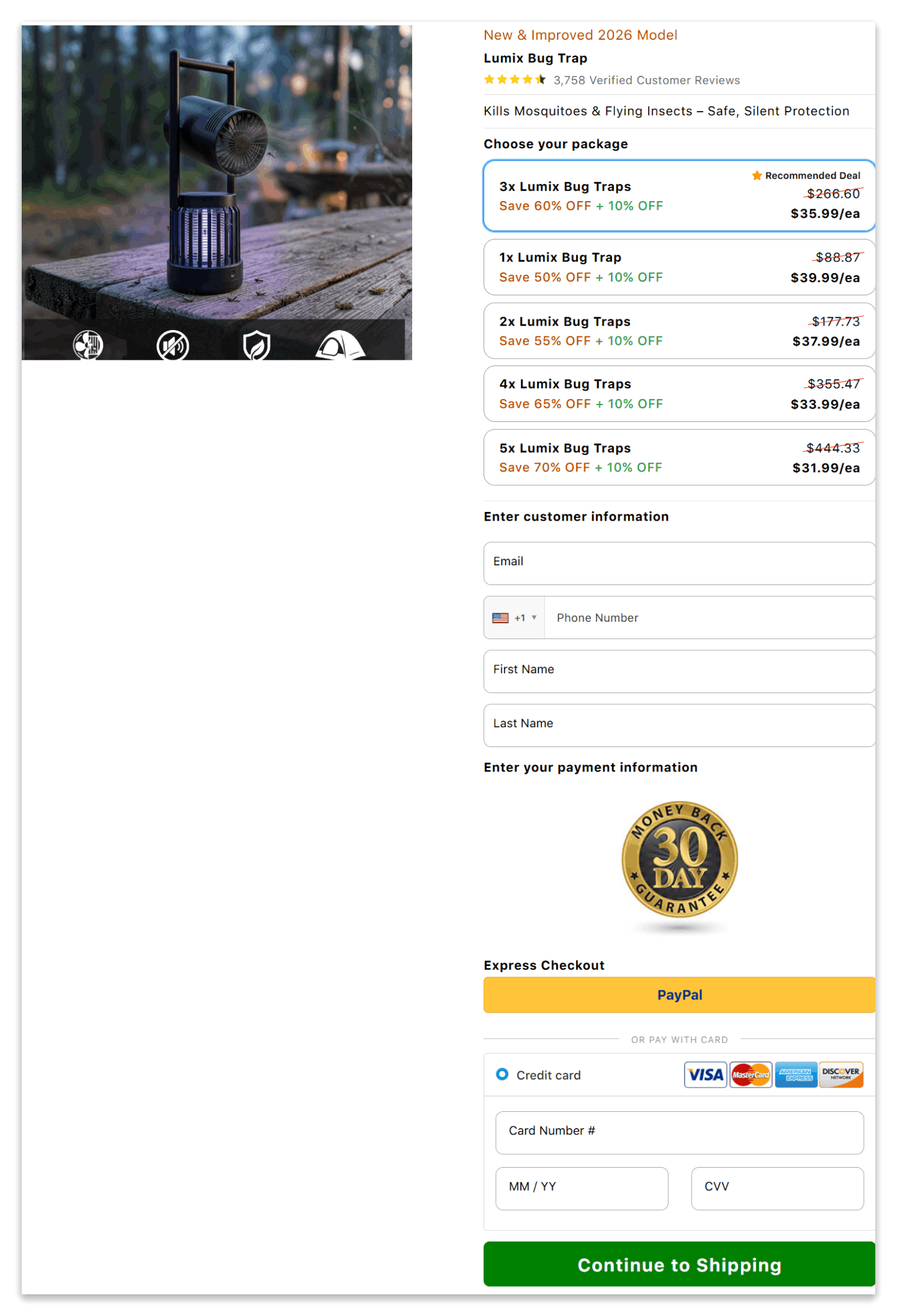 Lumix Bug Zapper secure checkout page